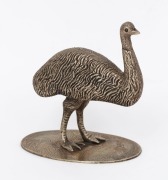 An antique silver plated cast metal emu statue with engraved decoration to the base, 19th/20th century, ​​​​​​​9cm high