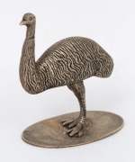 An antique silver plated cast metal emu statue with engraved decoration to the base, 19th/20th century, ​​​​​​​9cm high - 2