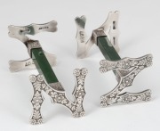 FRANK GRADY of Wellington pair of antique New Zealand silver and greenstone "N.Z." knife rests, 19th/20th century, stamped "F. GRADY, ST. SILVER", 4cm high, 8cm wide. - 2