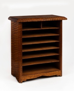 An Australian Queensland fiddleback maple desk-top paper file, early 20th century, ​​​​​​​40cm high, 35cm wide, 19cm deep