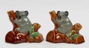 A pair of slip cast pottery koala vases, ​​​​​​​13cm high