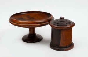 An antique Australian blackwood comport; together with an Australian treen ware string dispenser, 19th century, (2 items), the string dispenser 16cm high
