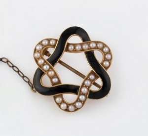 DUGGIN, SHAPPERE & CO. of Melbourne, antique 15ct gold, black enamel and seed pearl mourning brooch, 19th century, 2.5cm wide, 5.2 grams total