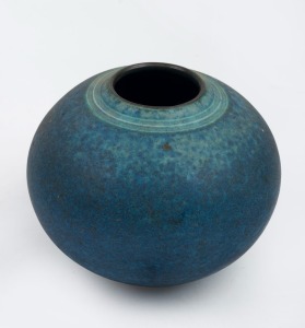 ARNAUD BARRAUD blue glazed spherical pottery vase, monogram mark to base, 12cm high