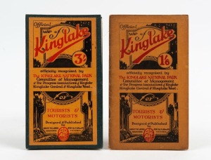 "Official Map Of Kinglake"&nbsp;designed and published by Grant W. Laver, AD ART Studios, 450 Lit. Collins St, VICTORIA, the tourists and motorists pamphlet&nbsp;containing notable sights and pullout map, soft cover version, together with a rarer hardback linen bac