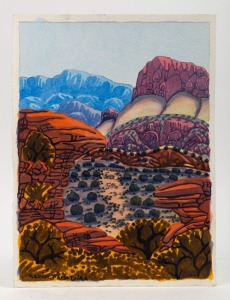 KEVIN NAMATJIRA&nbsp;&nbsp;(1958 - ), James Range, watercolour&nbsp;on artcard, signed at lower left, 38 x 28cm.