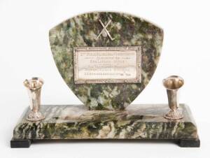 DESK SET TROPHY, marble & silver with plaque engraved "2nd World Airlines Golf Championship, Sponsored by Aer Lingus - Irish and Air Transport World. Australia & Asia Winners V.S.Howard & D.M.Johnson".