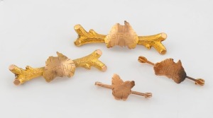 SIMONSEN & Co. of Melbourne pair of antique 9ct gold Australian map and branch brooches, together with a DUGGIN, SHAPPERE&nbsp;& Co. 9ct rose gold Australian map brooch, and a 9ct rose gold Tasmanian map brooch, 19th/20th century, (4 items), the largest 4.2cm 