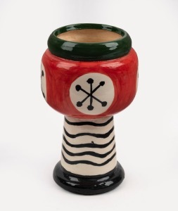 GUS McLAREN hand-painted pottery vessel glazed in pink, green and black, 24cm high