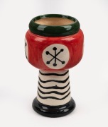 GUS McLAREN hand-painted pottery vessel glazed in pink, green and black, 24cm high