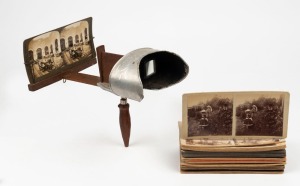 STEREO CARDS AND VIEWER: Including a selection of possibly unique views of Melbourne, Geelong and surrounds. Also a small selection of French and foreign cards. (32 cards total).