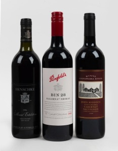 HENSCHKE&nbsp;Mount Edelstone, Shiraz, 1996 vintage; WYNNS&nbsp;John Riddoch Coonawarra Cabernet Sauvignon, Limited Release 1999 vintage and PENFOLDS Bin 28, Kalimna Shiraz, 2012 vintage. 750mls, (3 bottles).