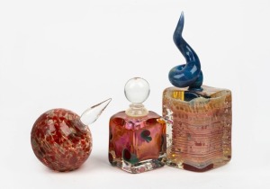 RICHARD CLEMENTS group of three Australian art glass perfume bottles, circa 1990, each signed with engraved signature or impressed monogram, the largest 14.5cm high