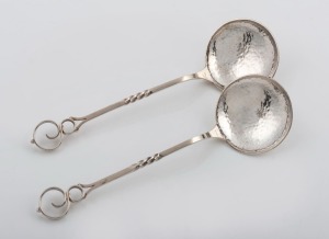 SARGISON'S of Hobart pair of Australian silver serving spoons by DOROTHY PIGGOTT, 20th century, stamped "D.P. HOBART, STG. SILVER", 12.5cm long, 35 grams total