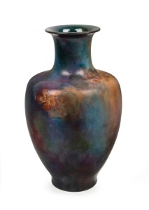 BLANCHE B. DAVIS hand-painted floral porcelain vase, signed "B.B. DAVIS", ​​​​​​​36cm high.