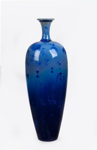 367 · DAVID OSWALD tall studio pottery vase with blue crystalline glaze, seal mark to base, 54cm high.