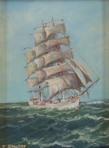 JOHN DOLLERY&nbsp;(1933-2014), (untitled tallship), oil on canvas board, signed lower left "J. Dollery", 20 x 15cm, 32 x 27cm overall.