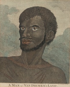 Two antique hand-coloured engravings: I.) A Man Of Van Diemen's Land, II.) A Woman & Child Of Van Diemen's Land, ​​​​​​​32 x 29cm each overall.