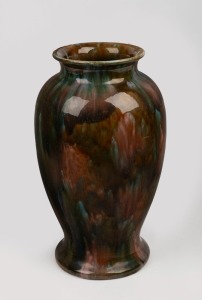 REGAL MASHMAN pottery mantle vase with mottled green glaze, impressed mark to base, 29cm high