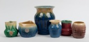 PAMELA pink and green glazed pottery vase, together with five assorted REMUED&nbsp;pottery vases, (6 items), ​​​​​​​the largest 16cm high