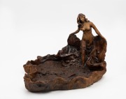 JENNIFER GIBNEY&nbsp;brown glazed figured pottery trough, monogram mark to side, 31cm high, 43cm wide