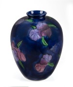 BRUCE BRUNSDON blue glazed hand-painted floral vase, incised "Bruce Brunsdon, Blue Plume, Australia", 30cm high