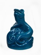 (circle of) KLYTIE PATE and JOHN BARNARD KNIGHT blue glazed pottery sculpture with rising fish and female figure, incised "SWINBURNE TECH. COLL.", 16cm high
