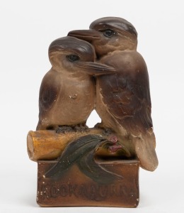 Antique hand-painted fired plaster kookaburra statue, early 20th century, 26cm high