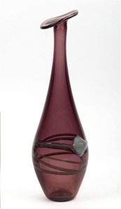 MATTHEW LARWOOD&nbsp;purple Australian art glass vase with Jack in the Pulpit top, engraved "Matthew Larwood", 30cm high