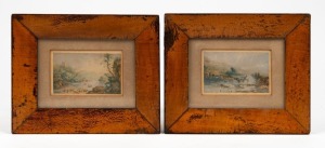 GEORGE BAXTER pair of antique landscape lithographs, attractively framed in Tasmanian honeysuckle, 19th century, 16.5 x 20.5cm each overall