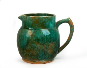 JOHN CAMPBELL green glazed pottery jug, incised "John Campbell, Tasmania", 12.5cm high