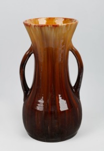 JOHN CAMPBELL impressive brown and yellow glazed two handle mantle vase, incised "John Campbell, Tasmania", 40cm high
