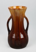 JOHN CAMPBELL impressive brown and yellow glazed two handle mantle vase, incised "John Campbell, Tasmania", 40cm high