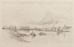 EDMUND THOMAS&nbsp;(1827-1867), From&nbsp;Below Princes Bridge, (South Side), Melbourne Sketches No. 2, circa 1853, lithograph by Ed Gilks, signed "lower left&nbsp;"E. Thomas", titled in margin lower centre, image 20 x 33.5cm.