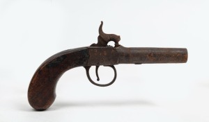 An antique percussion cap pocket pistol, early to mid 19th century, ​​​​​​​18cm long.