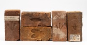 CONVICT BRICKS, group of five assorted examples including broad arrow marks from Sydney and the Parramatta Garrison Barracks, circa 1810.