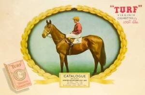 1938 MELBOURNE CUP: 1938 Carreras (Turf Virginia Cigarettes) advertising plaque "Catalogue (New Zealand), Winner Melbourne Cup 1938", size 35x24cm. Fair/G condition. Very rare.