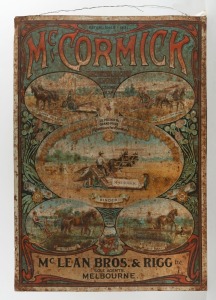 "McCORMICK&nbsp;HARVESTING MACHINE COMPANY CHICAGO U.S.A.....McCLEAN BROS. & RIGG Ltd. SOLE AGENTS&nbsp;MELBOURNE" antique lithograph tin sign, ​​​​​​​71 x 50cm.
