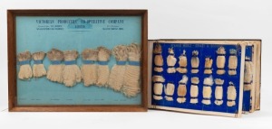 WOOL CLASSING antique sample book and framed display, 19th/20th century, ​​​​​​​the frame 36 x 48cm overall.