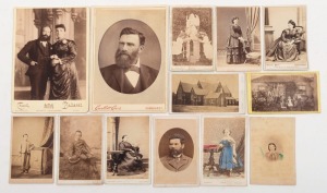 VICTORIAN GOLDFIELDS PHOTOGRAPHERS: A collection of cartes-de-visite (11) and cabinet cards (2) circa 1870s, from studios including Wherrett of Castlemaine, Herbert of Stawell, Wright of Ballaarat, Richards of Ballarat, Bardwell's of Ballarat, Willetts of