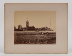 Sydney Observatory, with workmen in the foreground, albumen paper print, circa 1870, laid down on card, the image 18.5 x 23.5cm; together with a View in the Botanical Gardens, Adelaide, of the same period, by Henry Davis, also laid down on card, the image