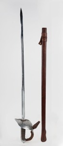 A WWI period 1895 pattern British&nbsp;infantry&nbsp;sword with Edward VII cypher and leather covered scabbard, 1895 pattern 89cm long