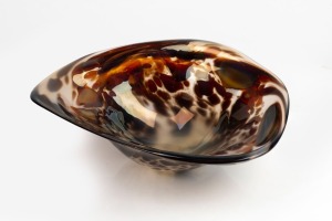LISA WARRINGTON mottled art&nbsp;glass bowl, signed "Lisa Warrington"., 12cm high, 33cm wide