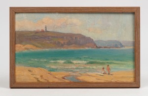 ARTIST UNKNOWN, (Australian beach scene), oil on card, 15 x 25cm, 17 x 27cm overall