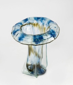 PETER CRISP Australian blue and green art glass vase with flared rim, signed "Peter Crisp", 19cm high