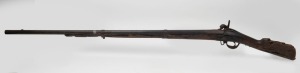 An antique French percussion cap rifle in barn find relic condition, circa 1840s, 145cm long