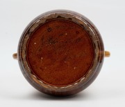 JOHN CAMPBELL brown and yellow glazed two handle pottery mantle vase with banded decoration, incised "John Campbell, Tasmania", 27cm high, 32cm wide - 2