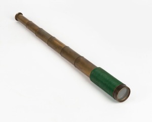 CRIGHTON antique English expanding pocket telescope with green painted string binding, 19th century, 12.5cm, expands to 59cm