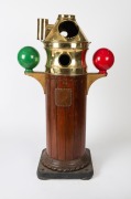 THE KELVITE STANDARD COMPASS: Antique ships binnacle on cylindrical oak stand with rope twist moulded base, cast iron anti-magnetic ball fittings to the side and with fitted brass maker's plate "Lord Kelvin's Patent&nbsp;Dry Compass, Made in England", (lacking