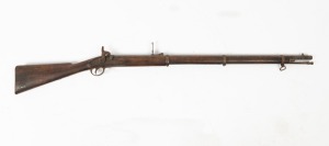 An antique muzzle load percussion cap rifle with pop-up sights, barn find relic condition, mid 19th century, 131cm long
